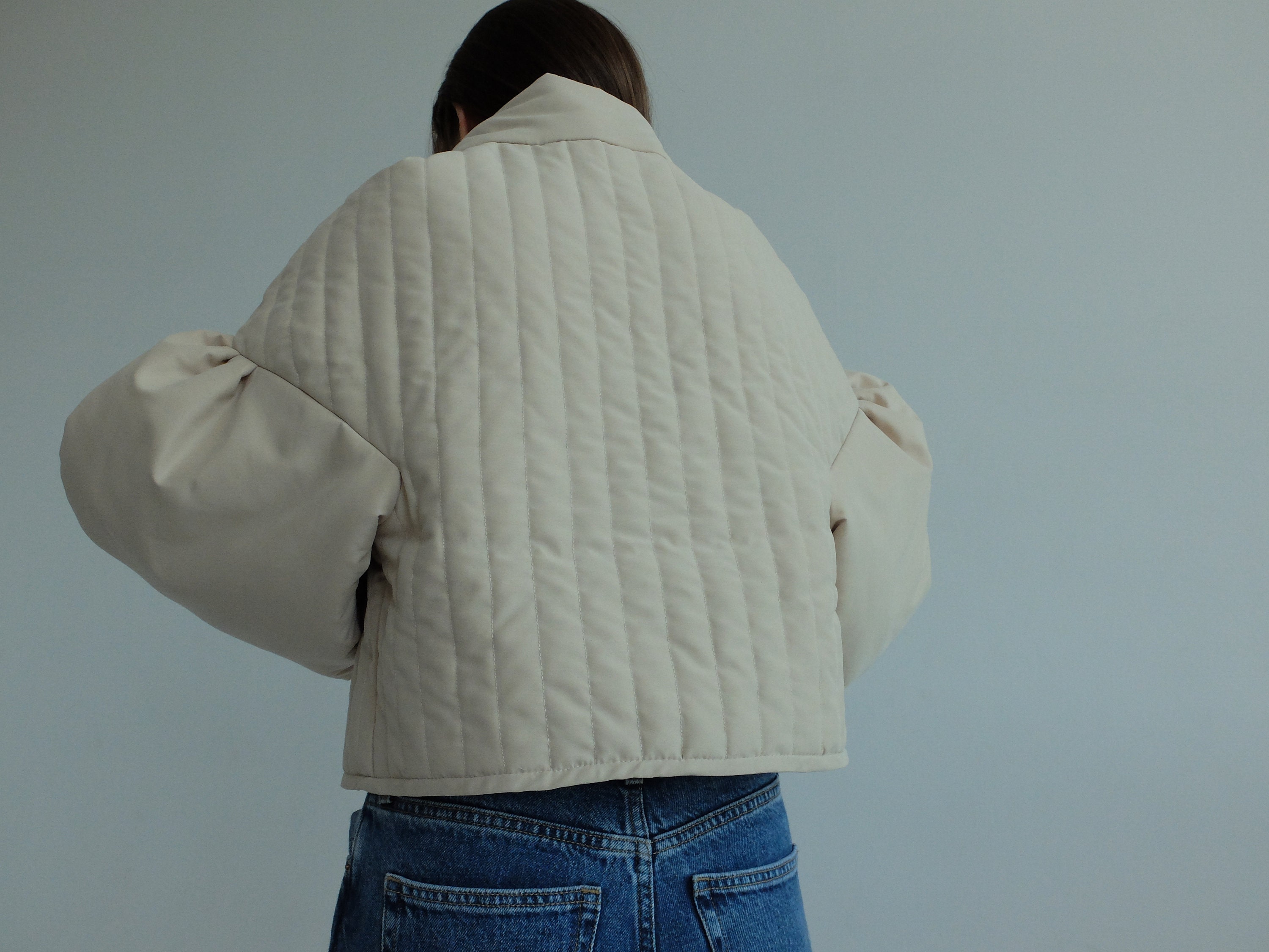 Jacket Cropped Quilted Lined Oversize Beige Etsy