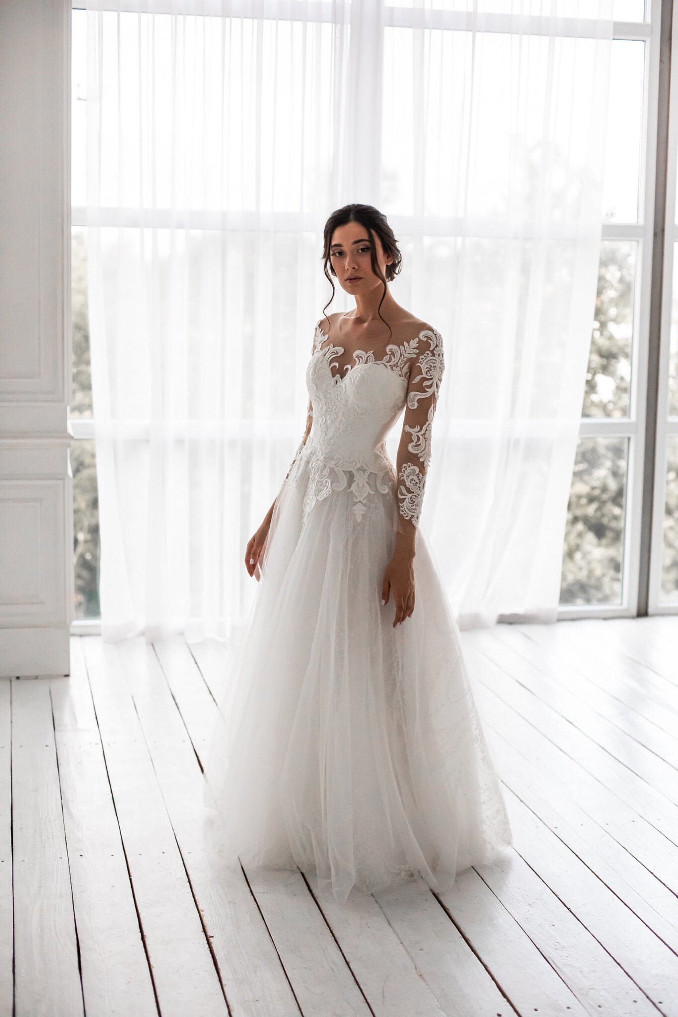 Lace Wedding Dress Floral Wedding Dress Bridal Dress Aline Etsy