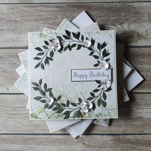 Hochzeit | Jubiläum | Geburtstag | Valentinstag | Muttertag handgemachte Grußkarte mit Blätterkranz