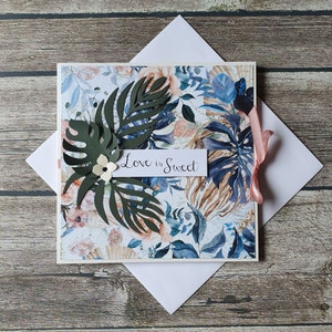 Tarjeta de felicitación hecha a mano para la boda / aniversario / cumpleaños / Día de la Madre tema tropical monstera