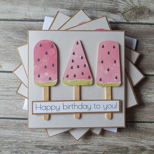 Biglietto di auguri fatto a mano per matrimonio, anniversario, compleanno, San Valentino, Festa della mamma con gelato all’anguria