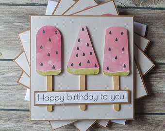Wedding | Anniversary | Birthday | Valentine's Day | Mother's Day handmade greeting card with watermelon ice cream