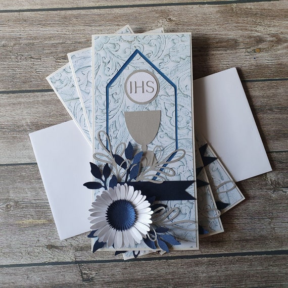 First Communion Handmade Card With Gerbera Chalice With Host | Etsy