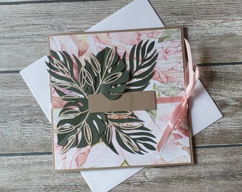 Handmade greeting card for the wedding | anniversary | birthday | Mother&#39;s Day tropical theme monstera