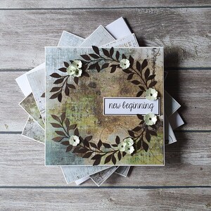 Hochzeit | Jubiläum | Geburtstag | Valentinstag | Muttertag handgemachte Grußkarte mit Blätterkranz