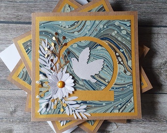 Confirmation marbled handmade card with dove