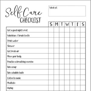 Self Care Checklist Printable