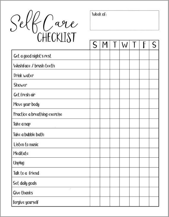 Self Care Checklist Printable Etsy