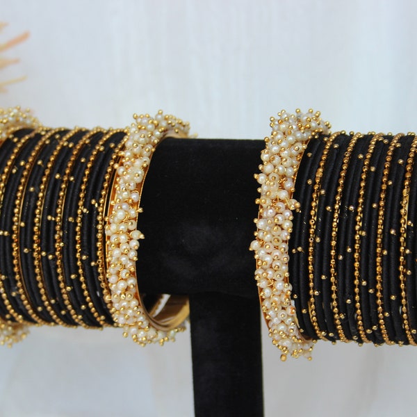 Black and Gold Bangle Stack - Indian Bangles - Beautiful Gifting and Occasion wear jewellery