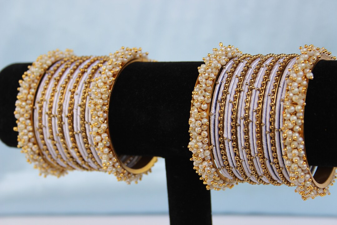 White Bangle Stack - Thread Bangles - Etsy