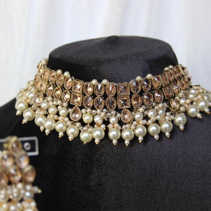Rabia Statement Pearl Choker and Earring Set in Champagne