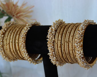 Cream Gold Bangle Stack - Indian Bangles - Beautiful Gifting and Occasion wear jewellery