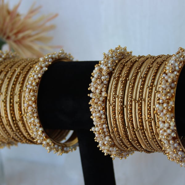 Cream Gold Bangle Stack - Indian Bangles - Beautiful Gifting and Occasion wear jewellery