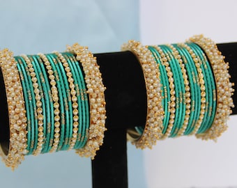 Teal Bangle Stack - Indian Bangles