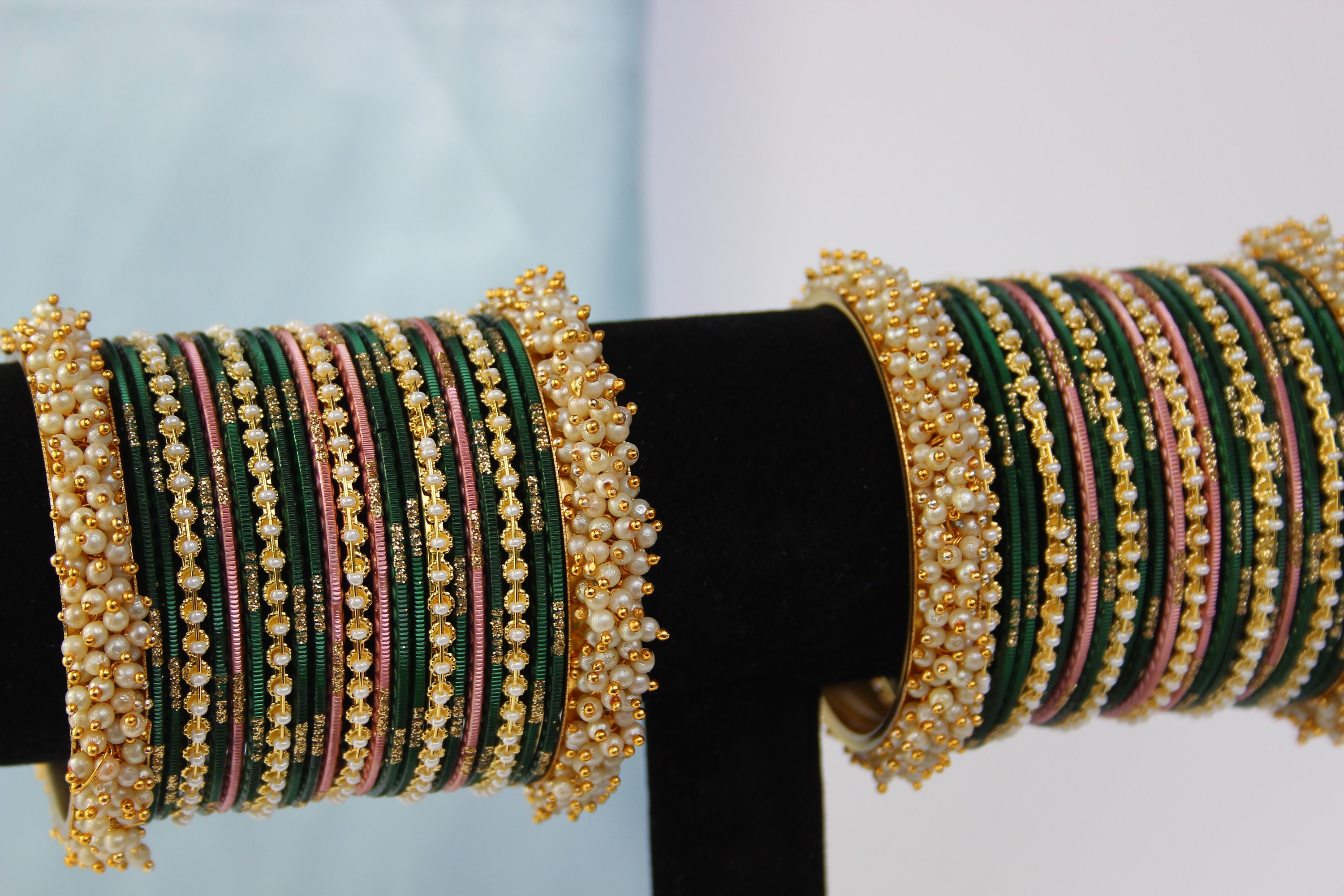 Dark Green and Pink Bangle Stack - Indian Bangles - Etsy UK