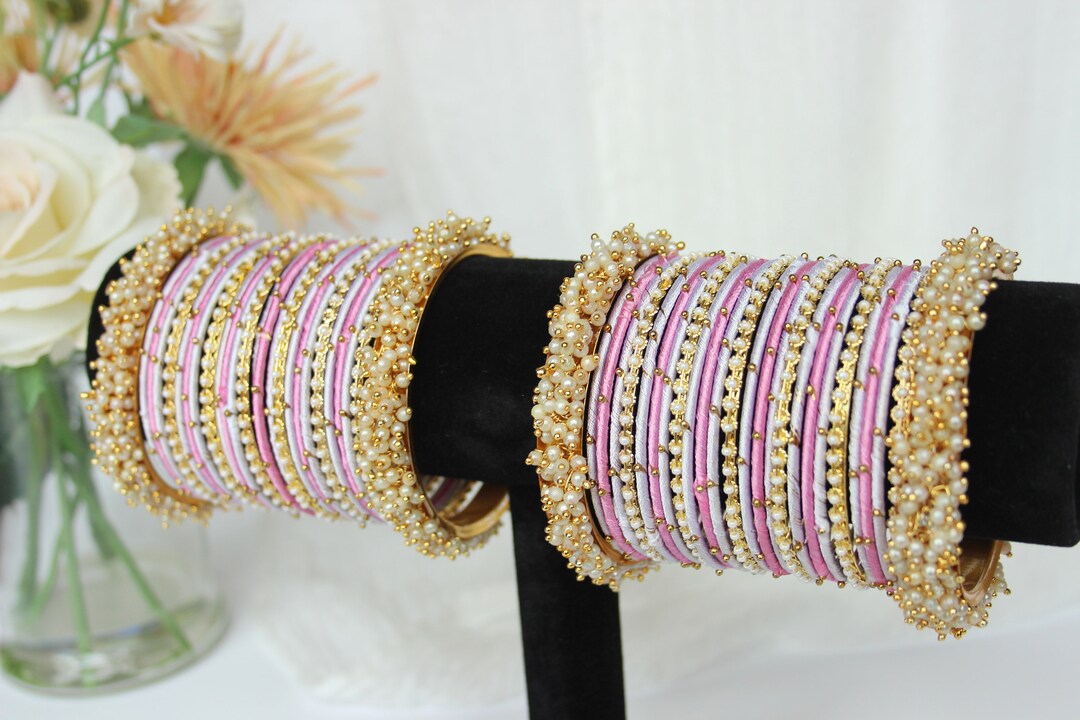 Pink & White Pearl Bangle Stack – Indian Jewelry - Etsy