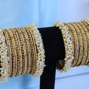 Almond Cream Gold Bangle Stack - Indian Bangles - Beautiful Gifting and Occasion wear jewellery