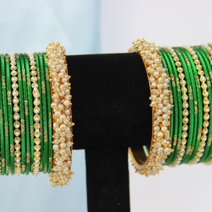 Green Bangle Stack - Indian Bangles
