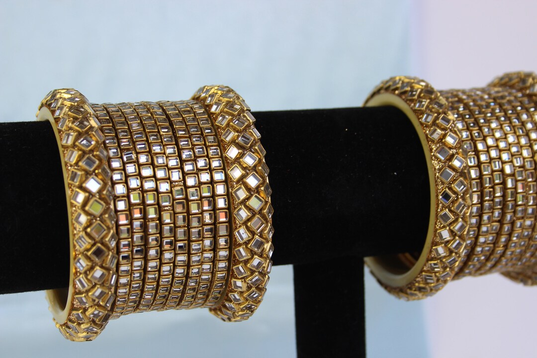 White Mirror Bangle Stack Indian Bangles - Etsy