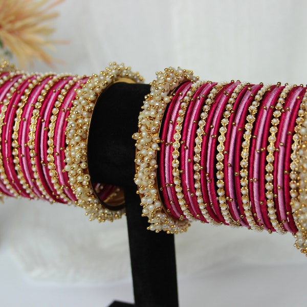 Rani Pink and Baby Pink Bangle Stack - Indian Bangles - Beautiful Gifting and Occasion wear jewellery