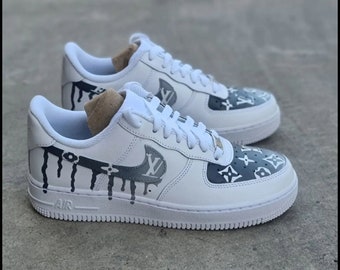 Fashion Luxury Custom AF1 Grey Drip, Brand AF1 Hand Painted, Personalized Air Force 1 Shoes, AF1 Custom 2024