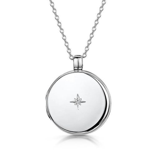 Personalised Round Compass Locket Necklace Sterling Silver Etsy UK
