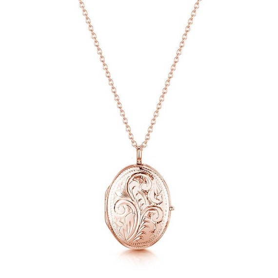 Rose Gold Oval Locket With Scroll Personalised Locket With Photos