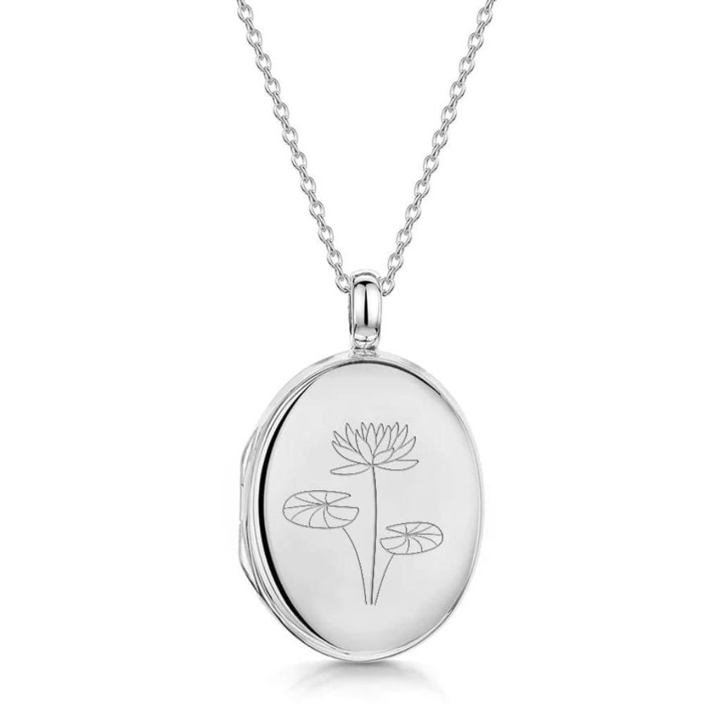 Silver Birth Flower Oval Locket, Personalised Oval Locket with Photo,  Engraved Locket Necklace, Valentines Gift, Anniversary Gift For Her