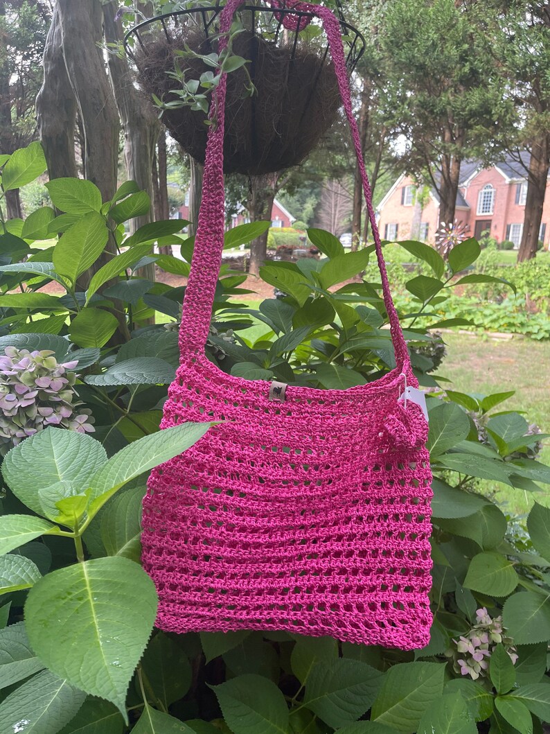 Market Bag Handmade Crochet Raffia Yarn Beach Bag Etsy