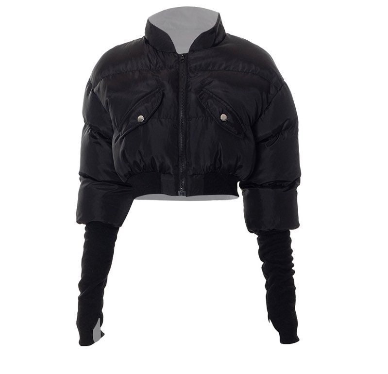 Brina Thumbhole Puffer Jacket Coat, Short Jacket, Cropped Jacket, Zip