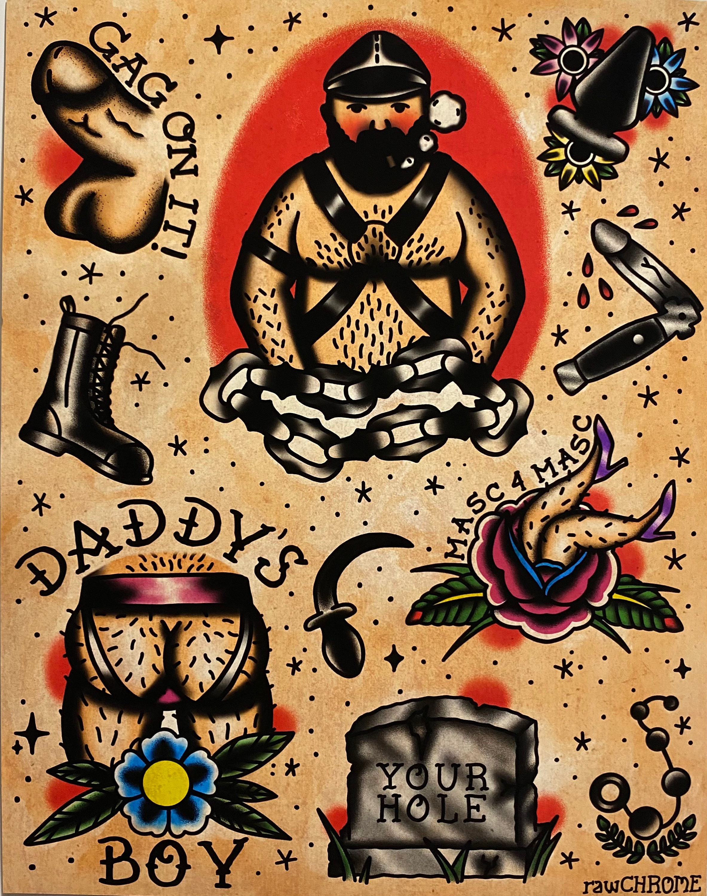 Gay Kink Tattoo Flash Art Homoerotic Traditional Erotic Gay Etsy Australia