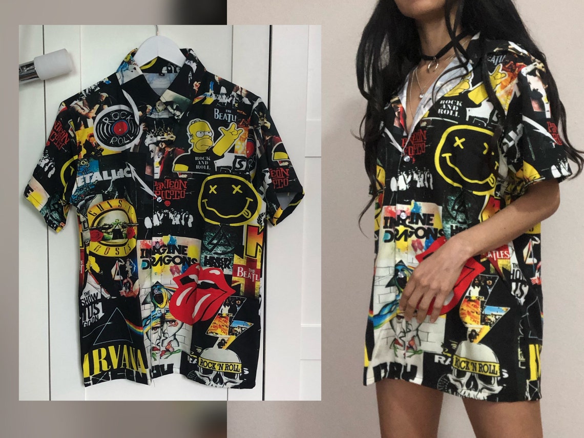 Hawaiian Vintage shirt rock music band Nirvana Pink Froyd the Etsy