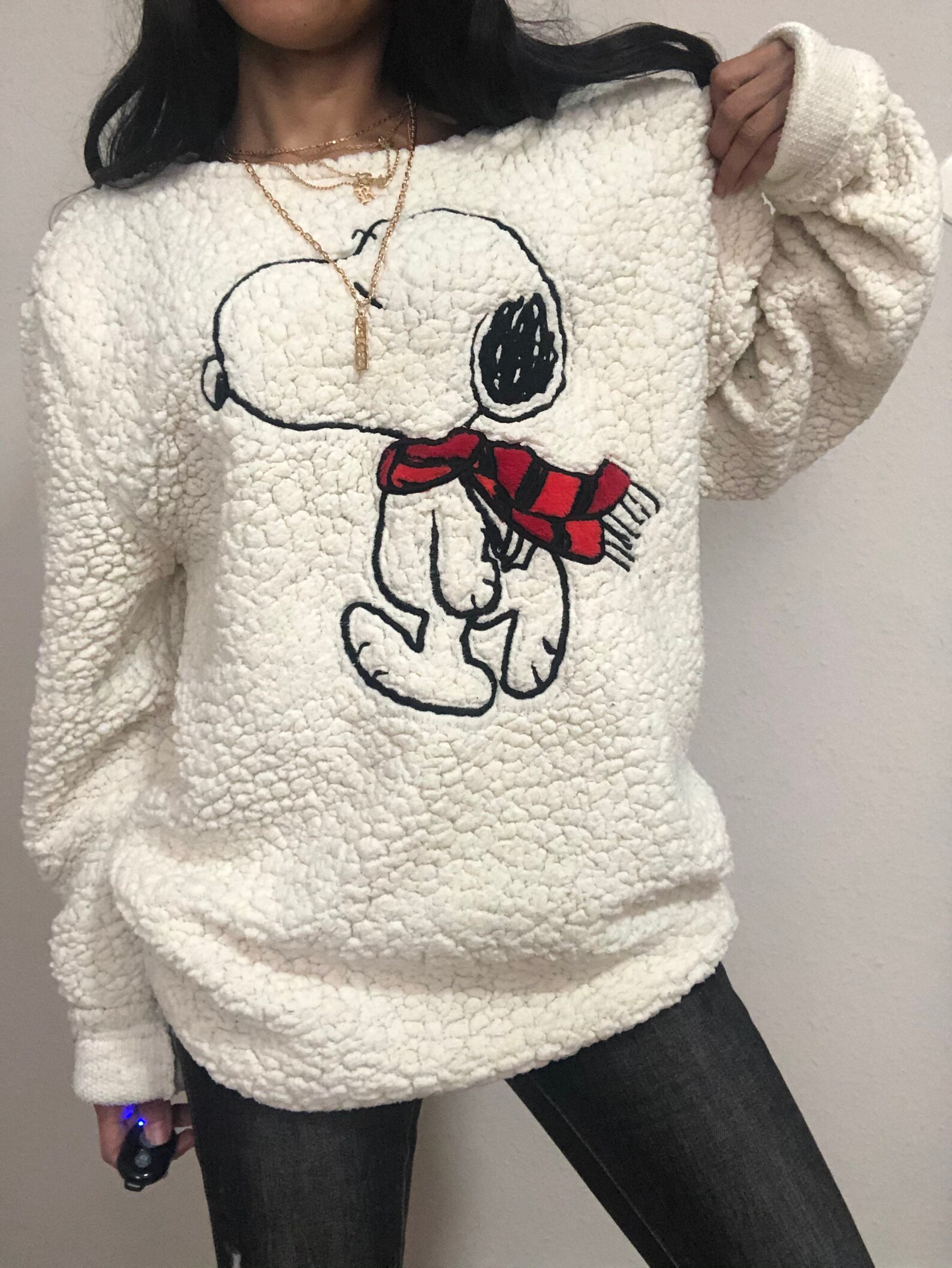 Snoopy Sherpa peanuts teddy suéter spellout vintage 90s Etsy