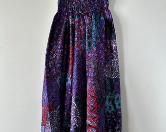 Vintage Indian Silk Harem Pants, Bohemian Abstract Print, One Size, Ballooning Aladdin Trousers