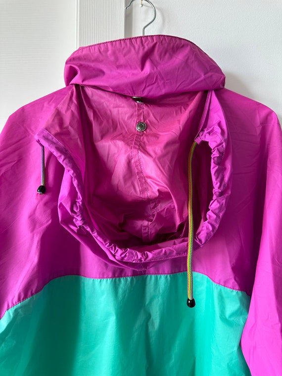 Vintage 80s Hooded Windbreaker, Multicolor Fuchsia and Green