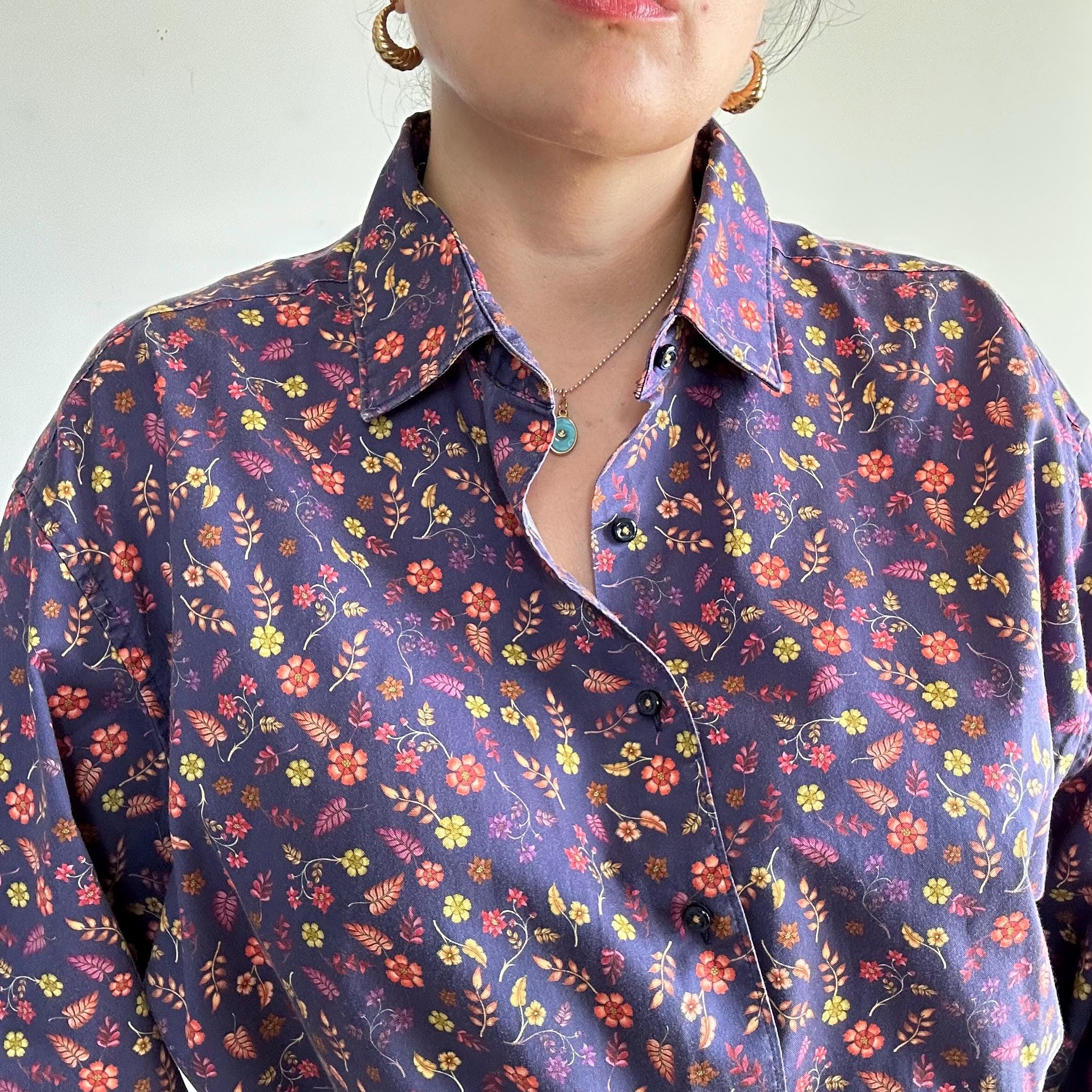 Chemise 90's bleue imprimé graphique - MELANCOLIA VINTAGE