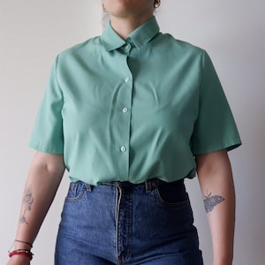 Vintage 90s Green Button-Down Shirt for Women | Summer Cotton Blouse | Size M-L | Made in Italy