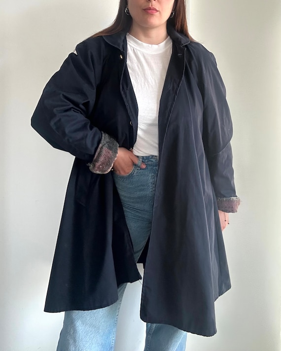 Vintage Blue Coat With Hood, Size L-XL, A-line Oversized Fit