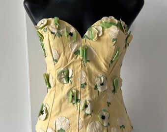 Vintage 80s Yellow Corsets with Organza Flowers