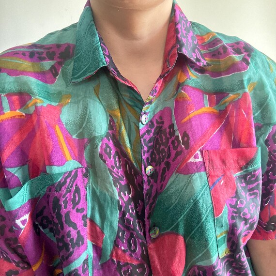 Vintage oversized blouse in sheer viscose, bold a… - image 10