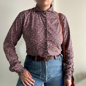 Camicia Floreale vintage da donna, Taglia M, Blusa con colletto tuxedo, camicia sartoriale in cotone con maniche lunghe