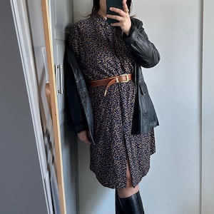 Vintage Y2K Shirt Dress | Abstract Print Brown Blue | Cotton Long Sleeve Dress | Size S-XL | Made in Italy