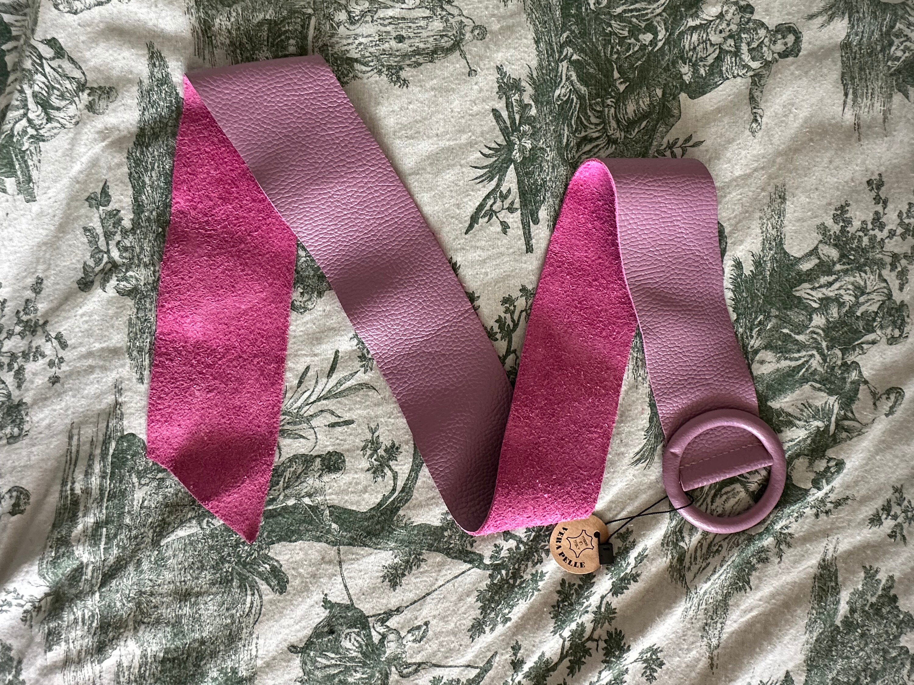 Chic Pink Belt with Intricate Buckle Style Vintage Handmade Size Approximate M Vintage Pink Leather Belt, Handmade Women main image 4