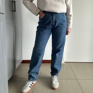 Vintage High-Waisted Mom Jeans for Women, Size L-XL, Tapered Leg Denim, Medium Blue Wash, Made in Italy