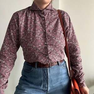 Camicia Floreale vintage da donna, Taglia M, Blusa con colletto tuxedo, camicia sartoriale in cotone con maniche lunghe