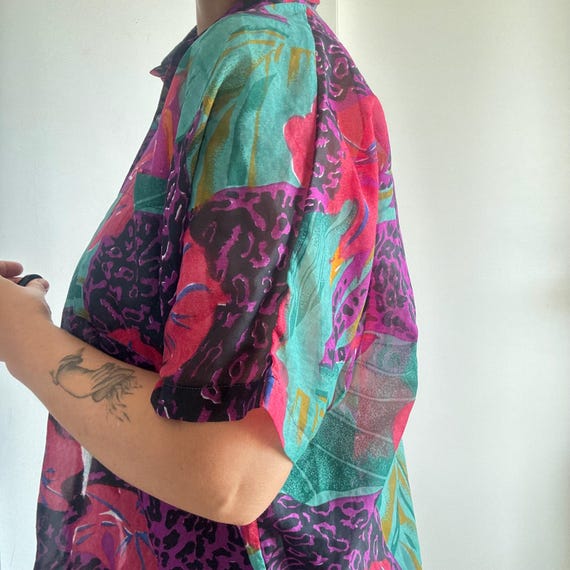 Vintage oversized blouse in sheer viscose, bold a… - image 9