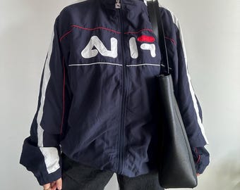 Vintage Fila Blue Jacket With Large Front Logo, Unisex, Oversize
