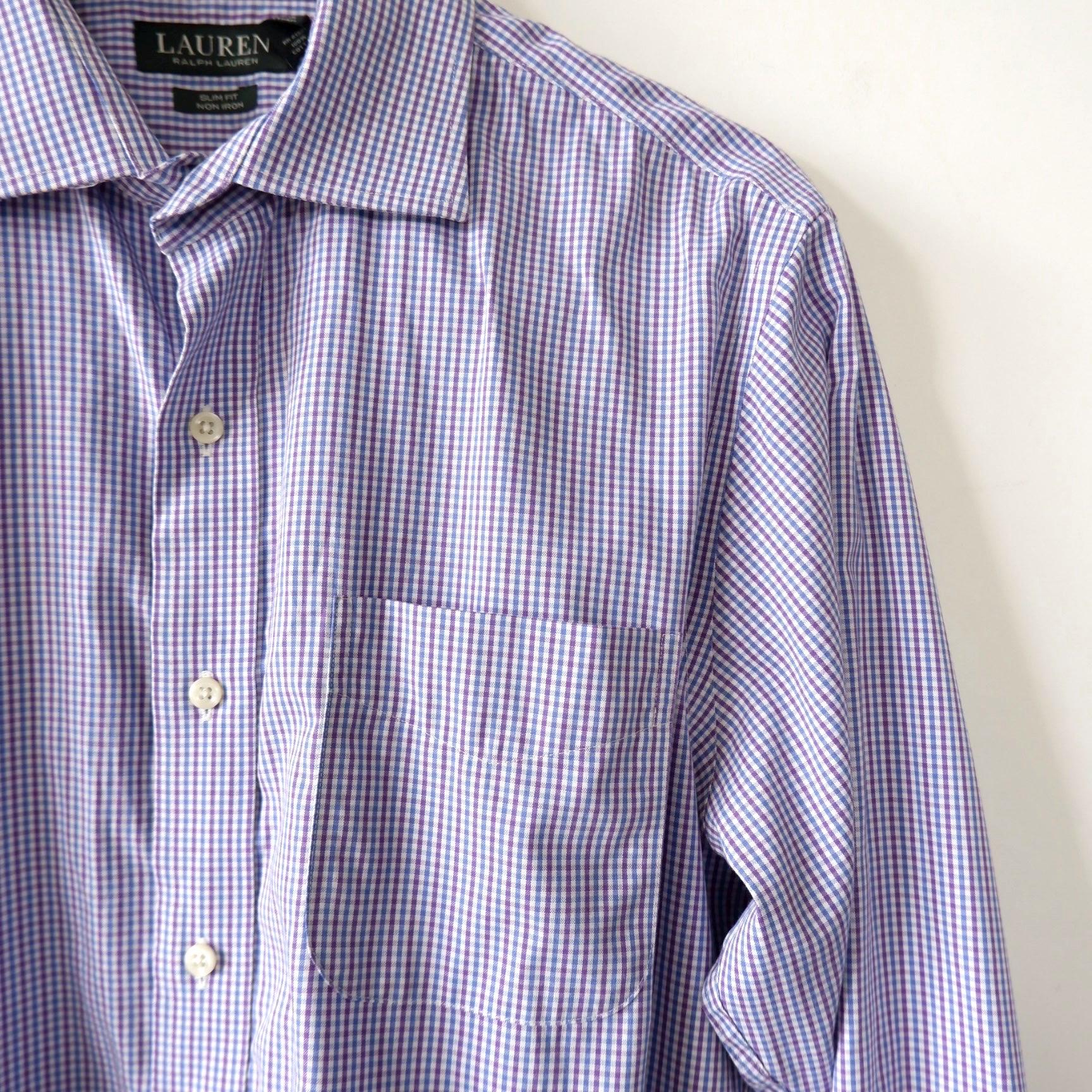 Vintage Ralph Lauren Check Shirt, Slim Fit Non Iron Cotton Blouse, Blue  Purple Plaid Button Down Top, Classic Preppy Office Style, Size L - Etsy