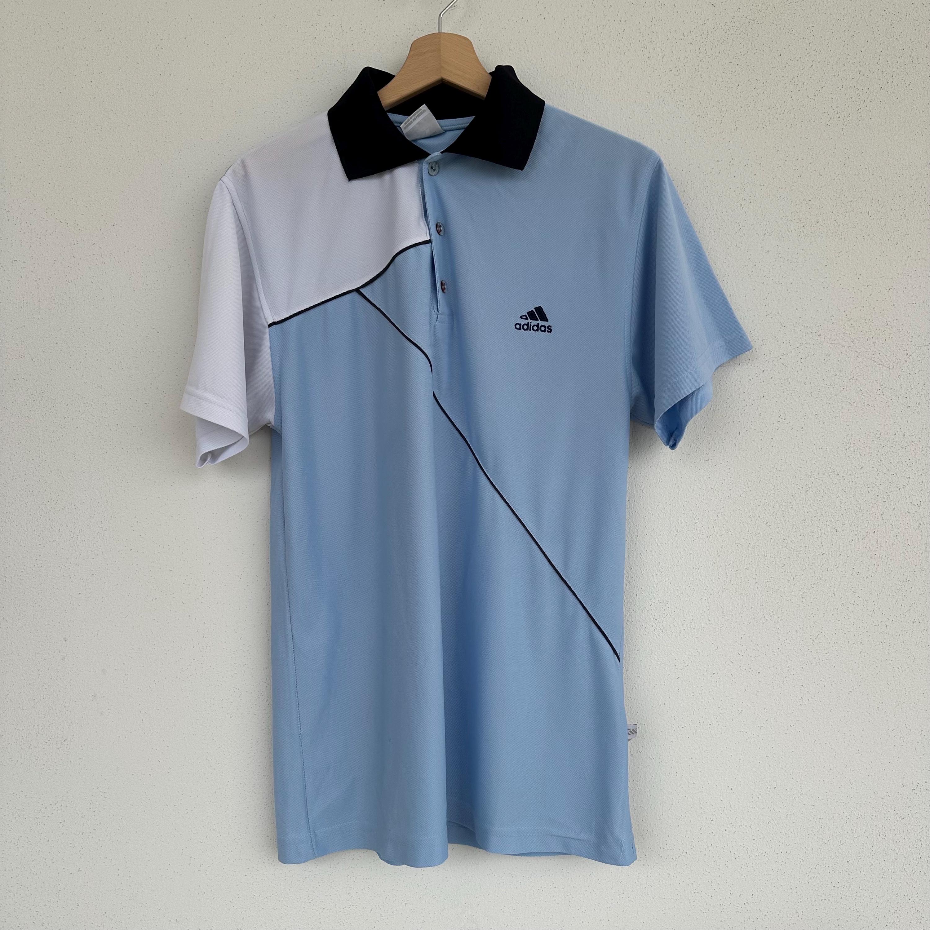Vintage Adidas Y2K Polo Shirt | Light Blue Cotton Blend Top