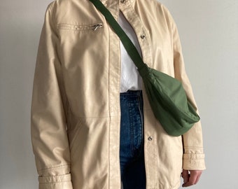 Women's Cream White Real Leather Jacket, Size L, Zippered Jacket with Mandarin Collar, Mid-Length Outerwear, Made in Italy
